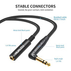 HUAELU 2Pack 6FT Right Angle 6.35mm TRS Stereo Male to Female Audio Cable - Image 2