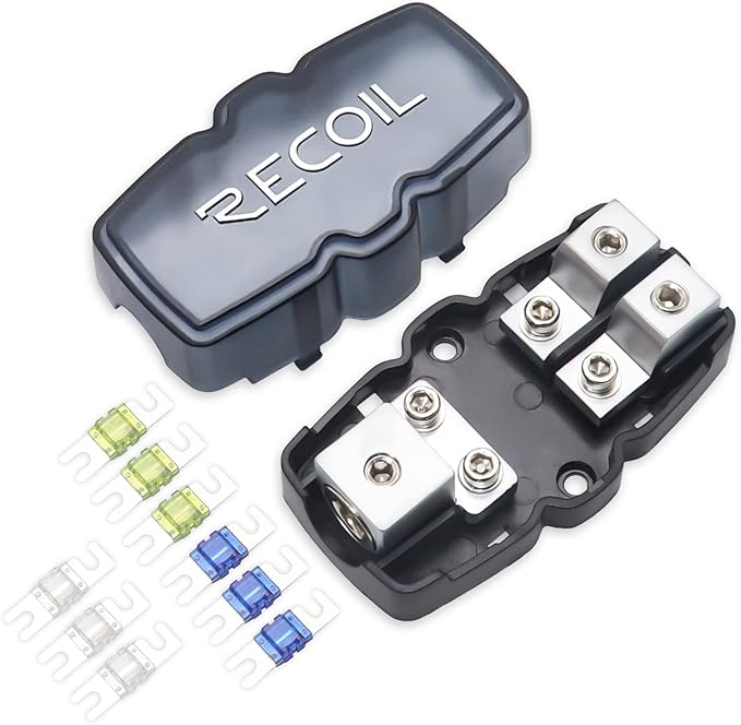 Recoil MFH12 2 Way Mini-ANL Fused Distribution Block, 1 X 0/2/4 Gauge in / 2 X by Recoil