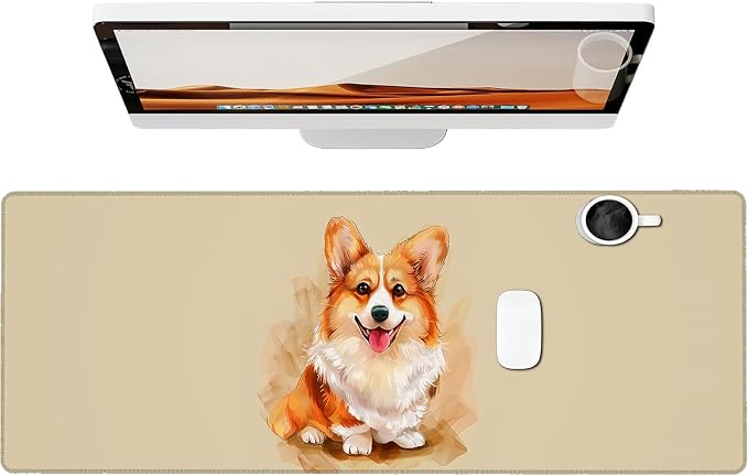 Watercolor Corgi Gaming Mouse Pad, Large Office Desk Mat, Anti-Slip Rubber Base by Unknown
