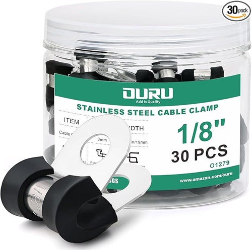 30pcs 1/8 Inch Stainless Steel Cable Clamps, Rubber Coated Cushioned Insulated by OURU