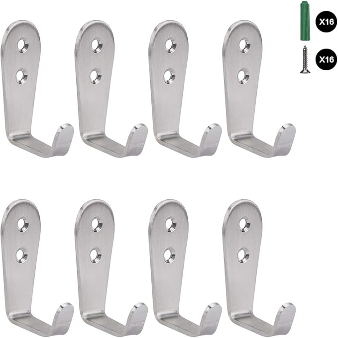 Flyisland Wall Hooks 8 Pcs, Coat Hooks Garage Hook Wall Mounted Hat Hangger by Flyisland