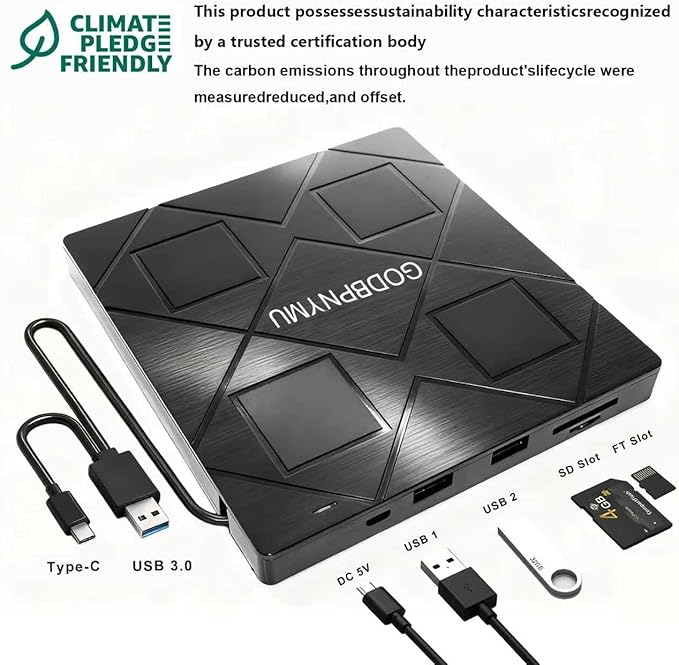 5-in-1 Extemal CD/DVD Drive for Laptop, USB 3.0 & Type-C Portable CD/DvD Rw - Image 8
