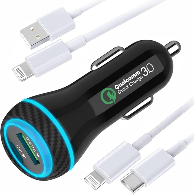 MOCA 51W QC 3.0 Fast Charging W/ 2pcs 3.3ft A-P/C-P Cable Car Charger by MOCAAUTOPARTS