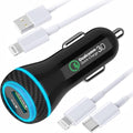 MOCA 51W QC 3.0 Fast Charging W/ 2pcs 3.3ft A-P/C-P Cable Car Charger by MOCAAUTOPARTS