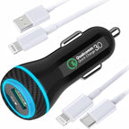 MOCA 51W QC 3.0 Fast Charging W/ 2pcs 3.3ft A-P/C-P Cable Car Charger by MOCAAUTOPARTS