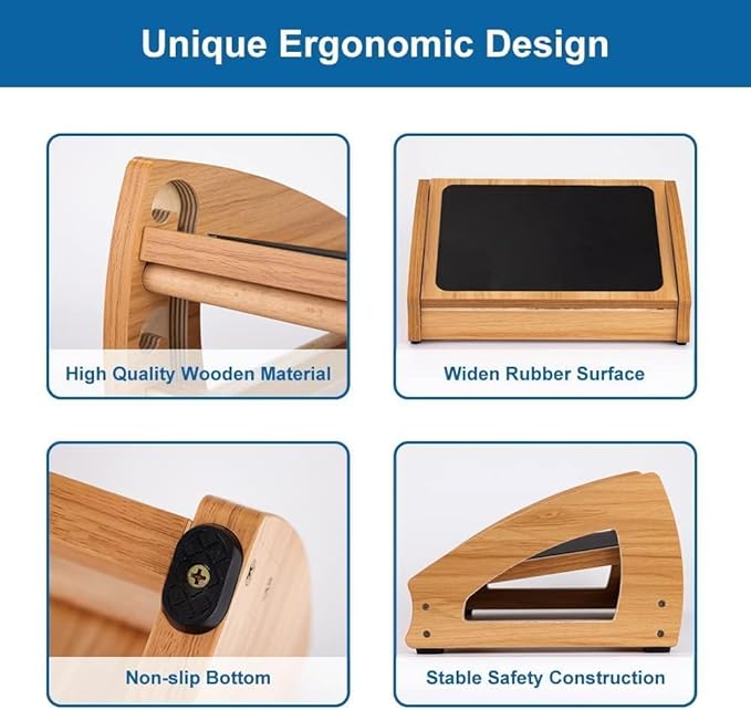 StrongTek Ergonomic Under Desk Footrest, 3 Adjustable Heights Wooden Office - Image 4