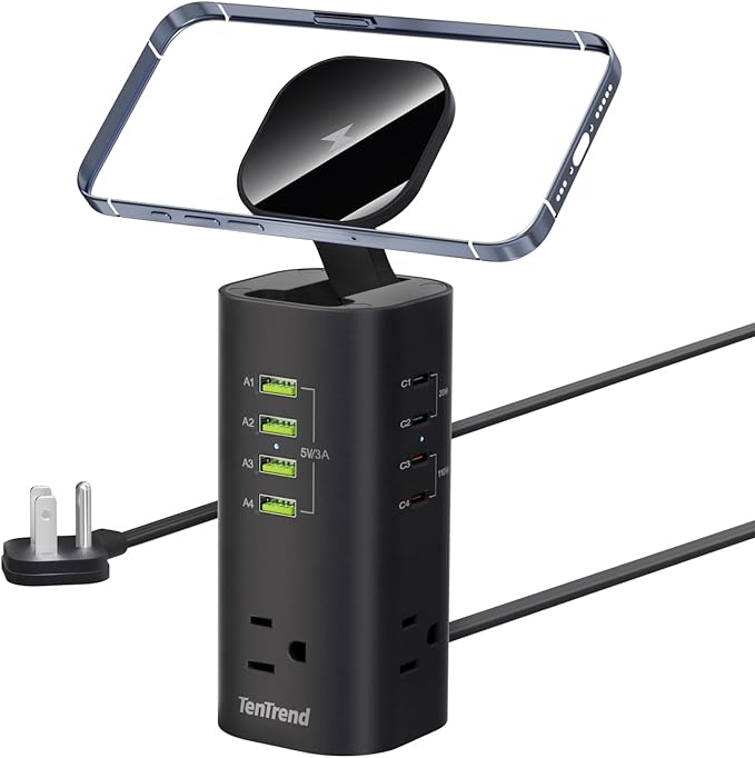 160W Fast Charging Station, TenTrend Power Strip Tower Surge Protector by TenTrend