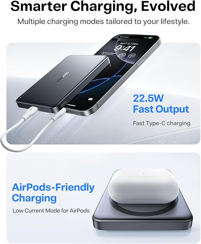 TORRAS MiniMag Power Bank, Ultra-Slim 10, 000mAh Magnetic Wireless Portable - Image 5