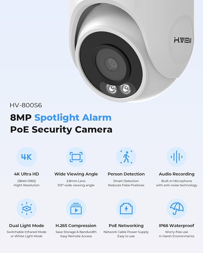 H.VIEW 8CH 4K CCTV Camera Security System, 4TB HDD, Trigger Color Night Vision - Image 6