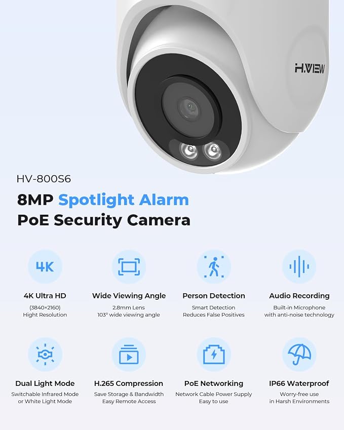 H.VIEW 4K 16 Channel Security Camera System 16Pcs CCTV Camera kit PoE 8MP - Image 2