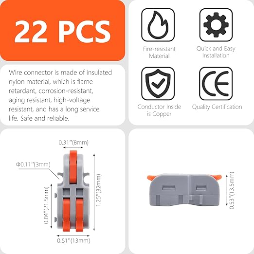 20Pcs Lever Wire Connectors, 1 in 2 Out DIY Mini Splicing Compact Splitter - Image 5