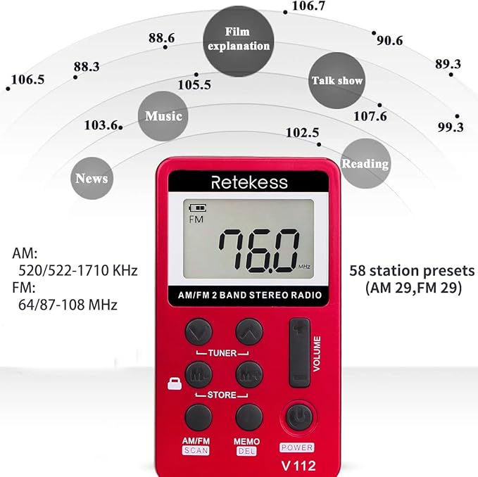 Retekess V112 AM FM Portable Pocket Radio, FM Receiver, Digital Tuning Stereo - Image 4