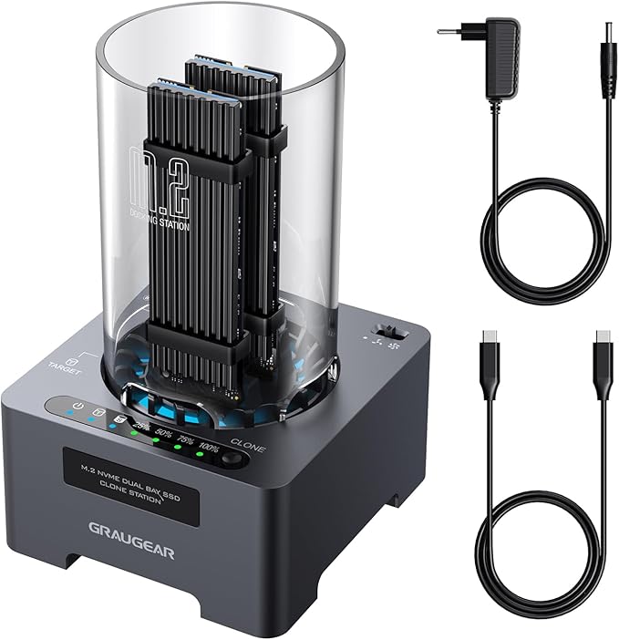 GRAUGEAR NVMe M.2 SSD Duplicator Dual-Bay Offline Clone Tool-Free, 20Gbps USB C by GRAUGEARUSA