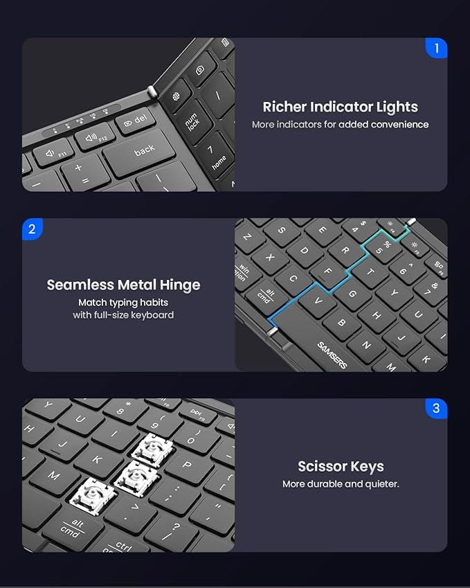 Foldable Keyboard and Mouse, Samsers Folding Bluetooth Keyboard Combo, 2.4G + - Image 6