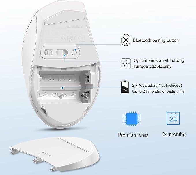 TECKNET Bluetooth Mouse, 4800 DPI Wireless Mouse, 2-Year Battery 6 Adjustable - Image 6