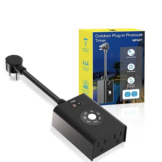 Minoston Outdoor Timer Outlet Waterproof, Dusk to Dawn Photocell Light Sensor by Minoston