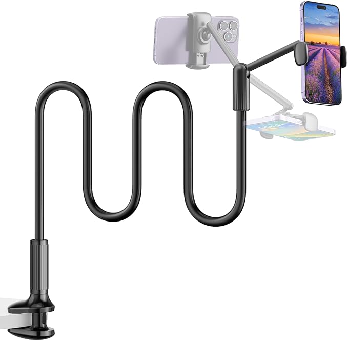 SAIJI Gooseneck Phone Holder for Bed, 360° Rotate Support Rod One-Hand by SAIJI