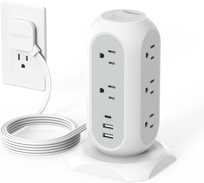 Tower Power Strip Flat Plug by TESSAN