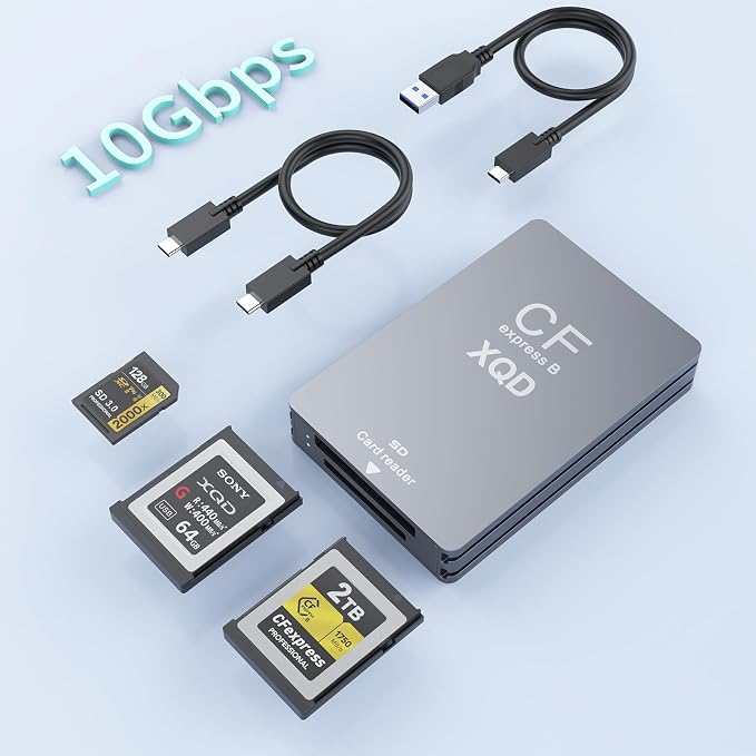 10Gbps CFExpress Type B Card Reader - 5 in 1 USB C&USB A CFexpress/XQD/SD Card by Rocketek