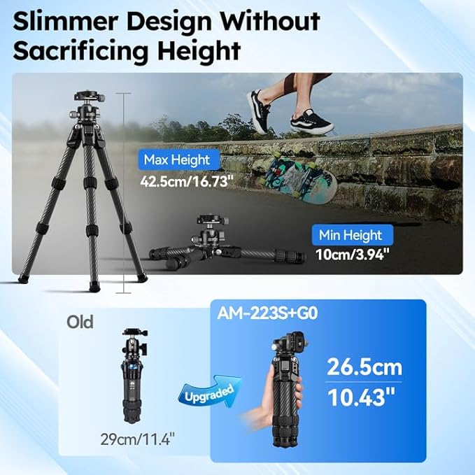 SIRUI AM-223S+G0 Carbon Fiber Desktop Tripod – Ultra-Light 1.7lbs, Max Height - Image 3