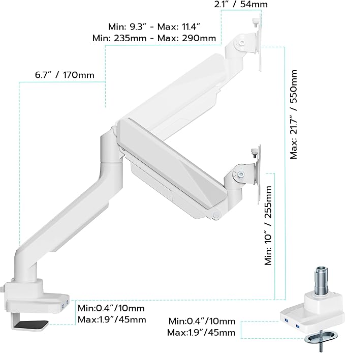 ARES WING Single Monitor Arm, Heavy Duty Adjustable Monitor Arm - Image 2