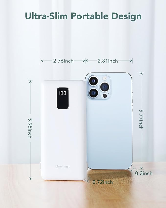 Charmast Portable Charger with Built-in Cables & Wall Plug, 10000mAh Portable - Image 3