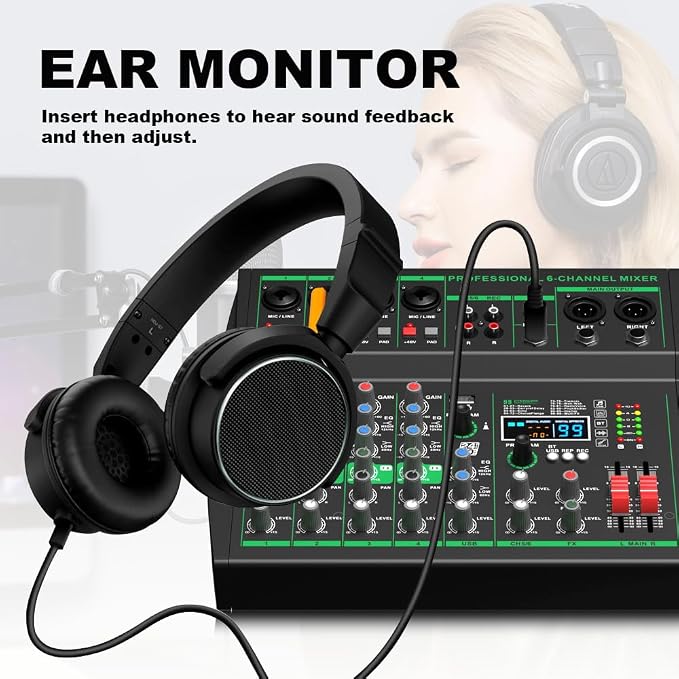 MW-6 black 6-Channel Professional DJ Audio Mixer Portable Controller Mixer - Image 4