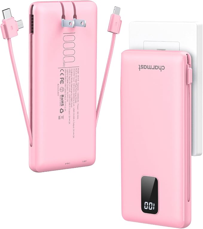 Charmast Portable Charger with Built-in Cables & Wall Plug, 10000mAh Portable by Charmast