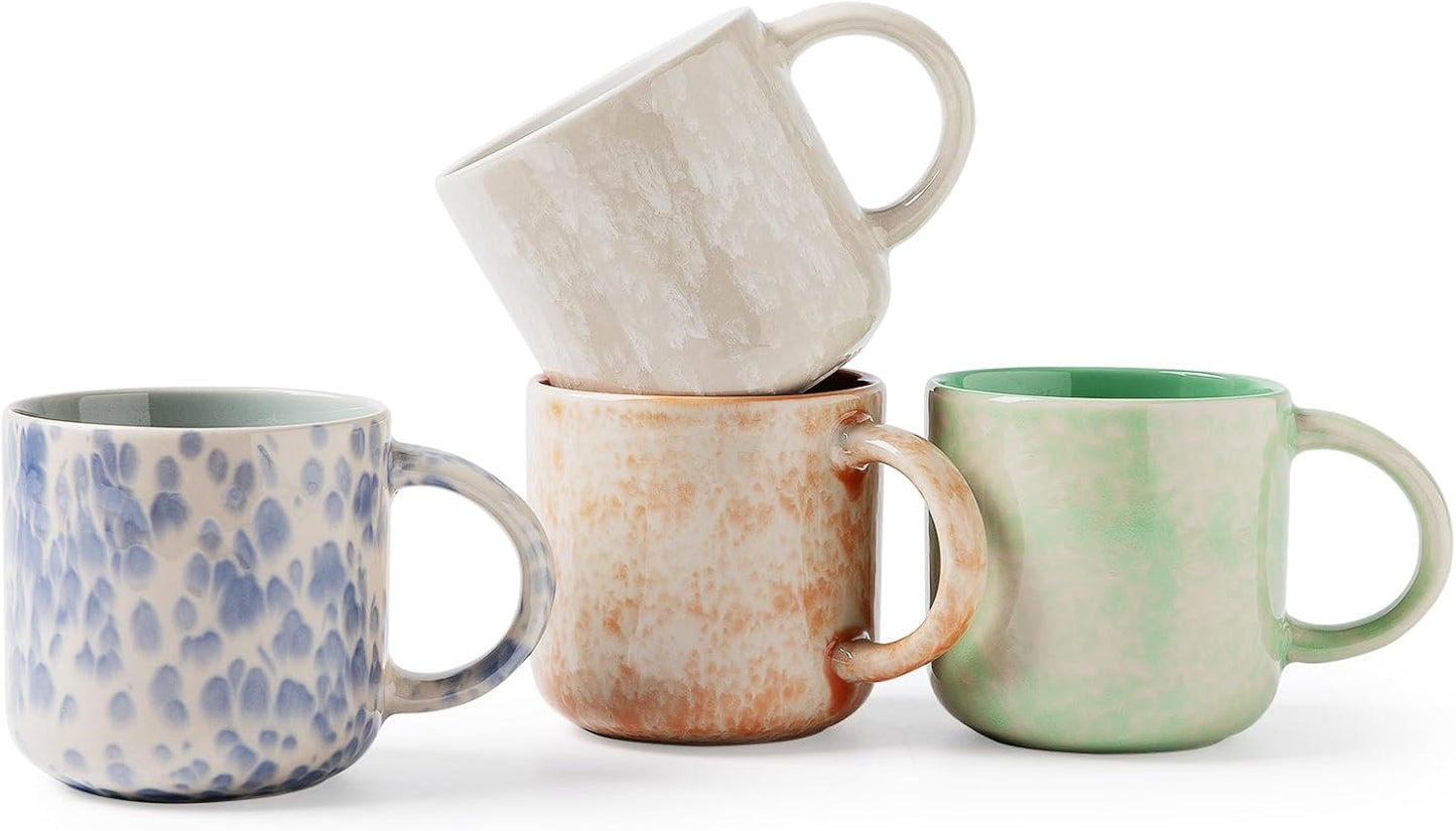 12 OZ Coffee Mugs Set of 4, Modern Ceramic Coffee Mugs Set with handle for Tea/Latte/Cappuccino/Milk/Cocoa.