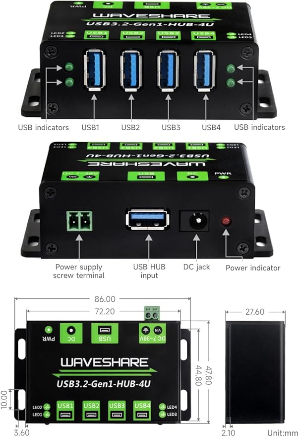 Waveshare 4-Ch USB 3.2 Gen1 HUB, Compatible - Image 8