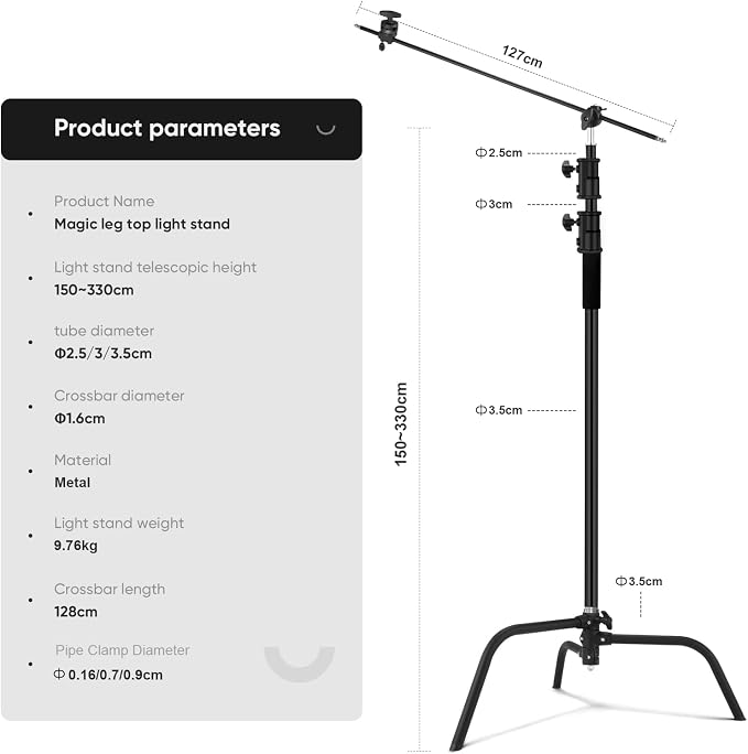 10.8ft/330cm Heavy Duty C Stand Stainless Steel Light Stand - Image 8