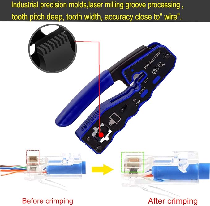 RJ45 Crimp Tool for Cat6 Cat5e Cat5 Pass Through Connectors, All-in-one EZ - Image 4