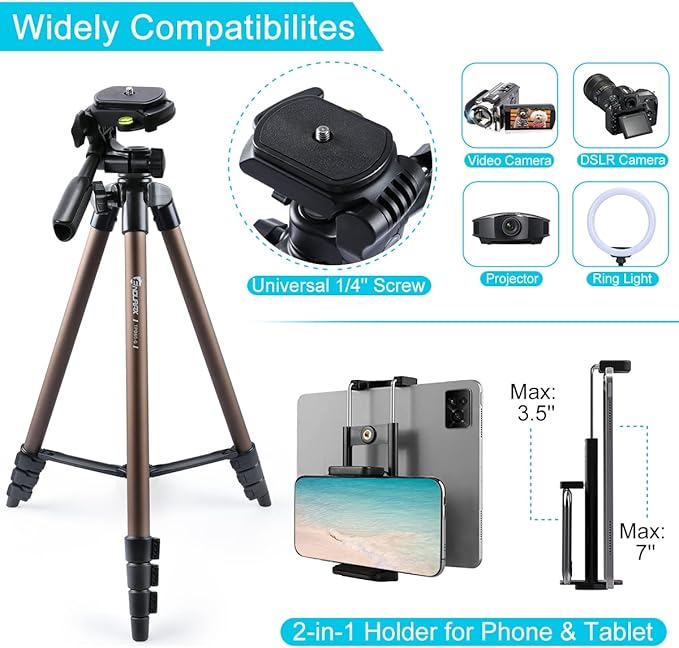 Endurax 60'' Tripod for Camera Canon Nikon DSLR, Camera Phone Tripod - Image 2
