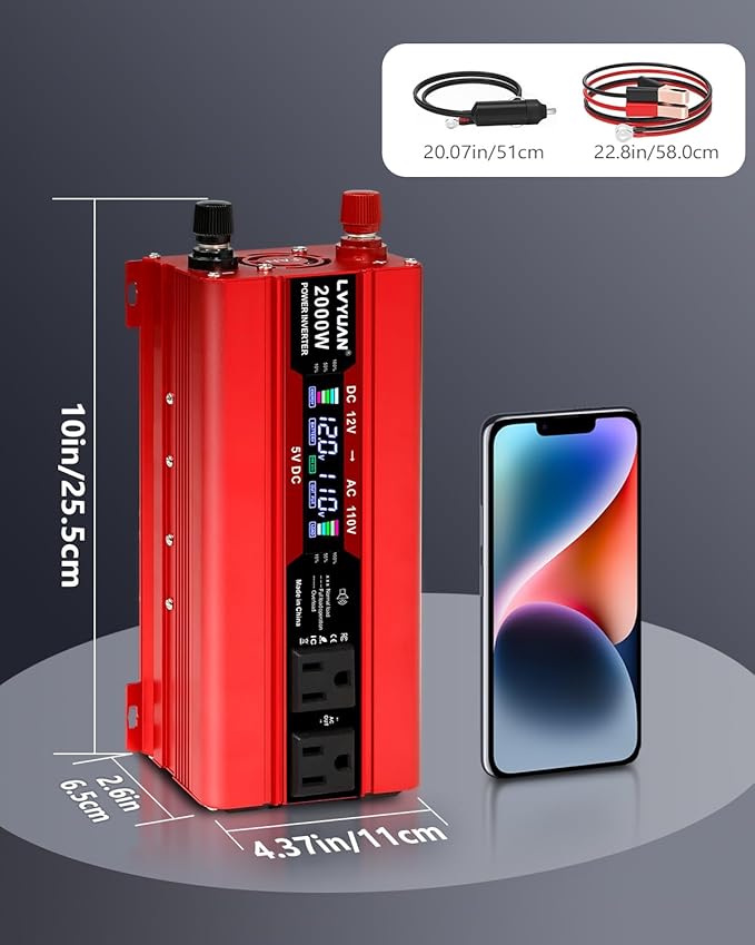 LVYUAN 1000W Car Power Inverter 12V to 110V DC to AC - Image 6