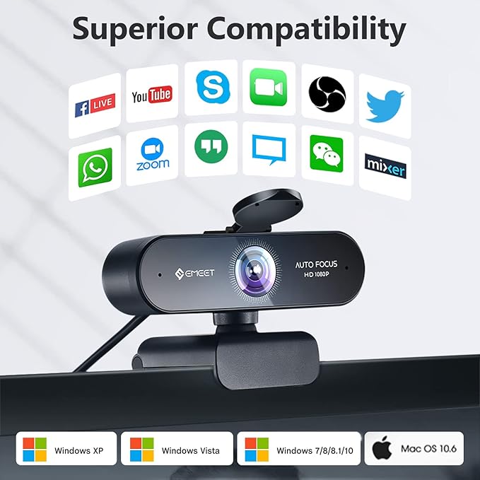 1080P Webcam with Microphone, eMeet Nova AutoFocus HD Webcam, 96°View Web - Image 9