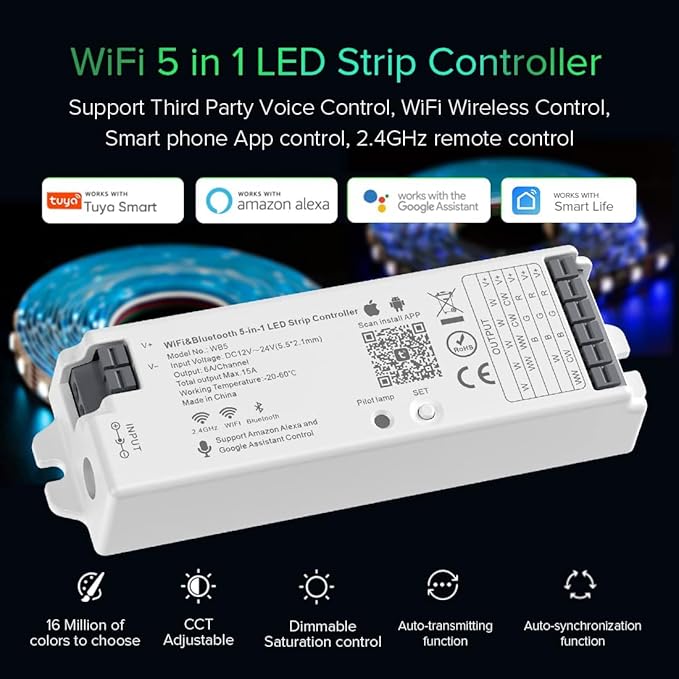 BTF-LIGHTING 5in1 WB5 2.4GHz Tuya WiFi PWM LED Controller Compatible - Image 3