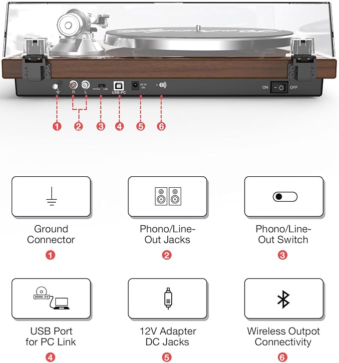 Record Player for Vinyls Turntables Wireless Output Connectivity Belt-Drive 33 - Image 4