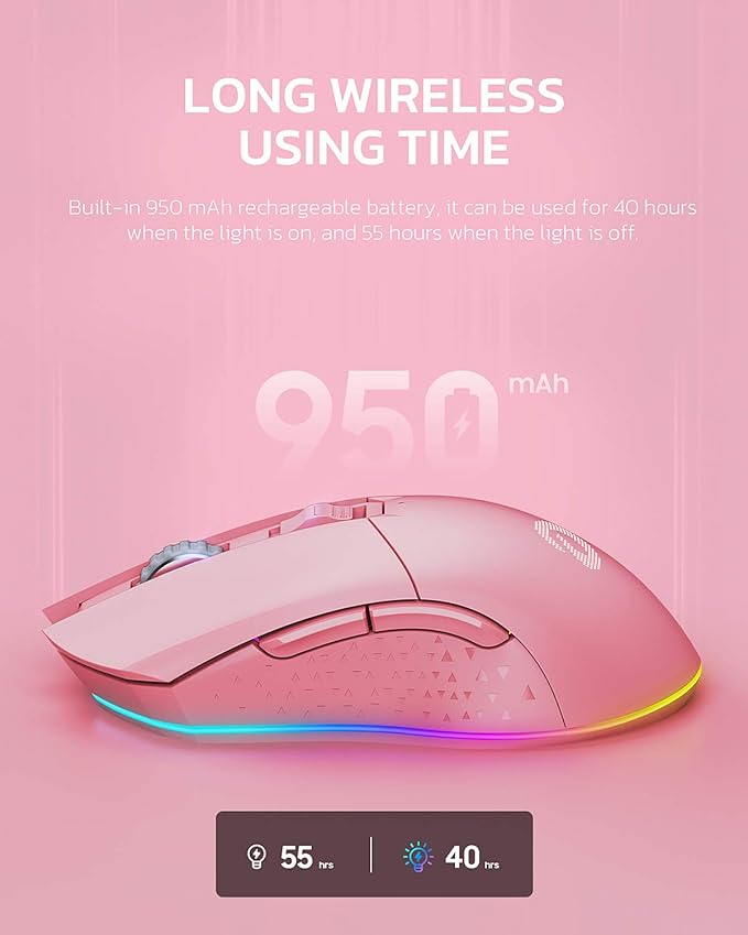 DAREU Pink Wireless Wired Gaming Mouse Dual-Mode Rechargeable 7 Programmable - Image 4