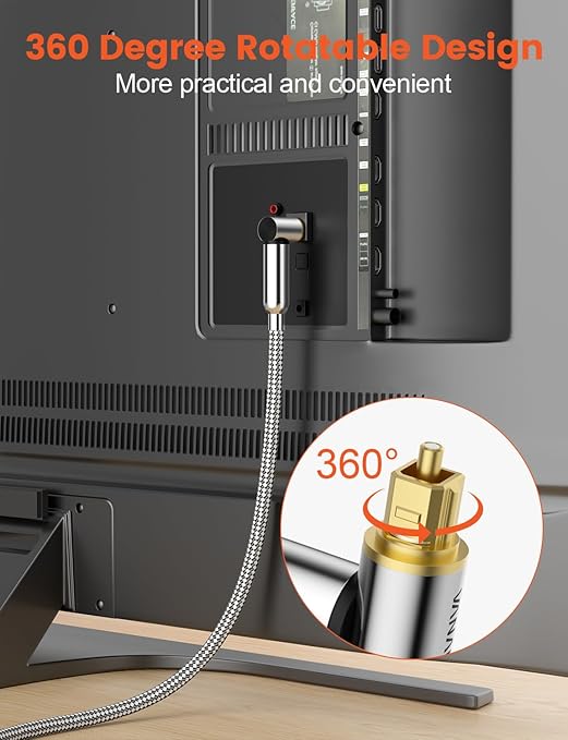 VANAUX 90-Degree Optical Audio Cable 6FT, 90 Degree to 90 Degree Fiber Optic - Image 4