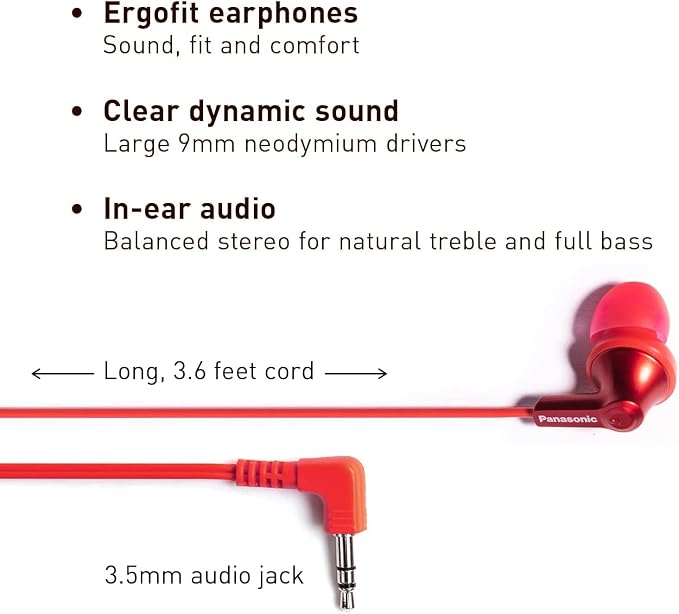 Panasonic ErgoFit Wired Earbuds, 3.5mm Jack in-Ear Headphones - Image 2