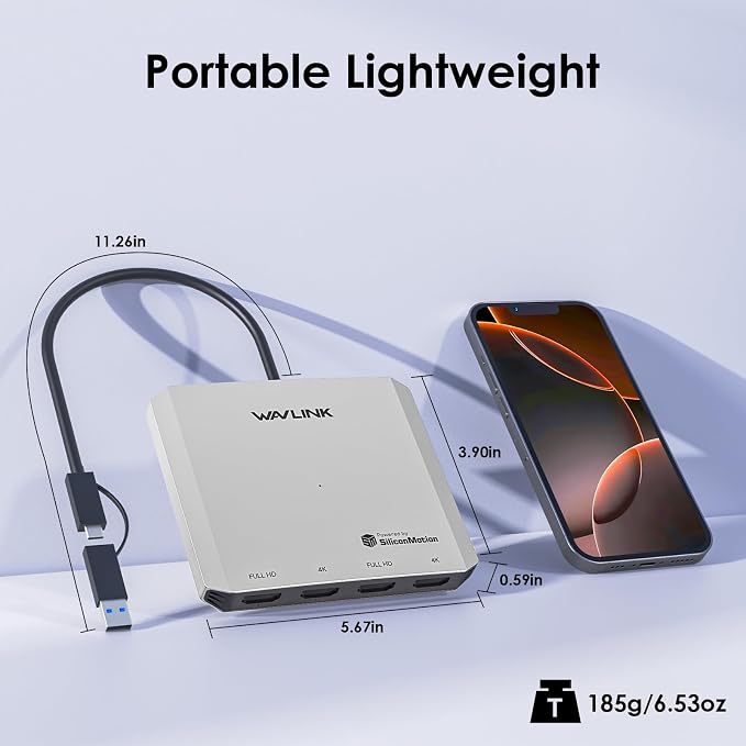 WAVLINK USB C to Quad HDMI 4K Adapter, Universal USB A to HDMI Docking Dual - Image 7