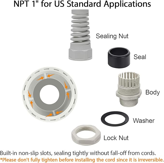 LeMotech 5Pcs NPT 1" IP68 Waterproof Cable Gland Flex Spiral Strain Relief Grey - Image 3