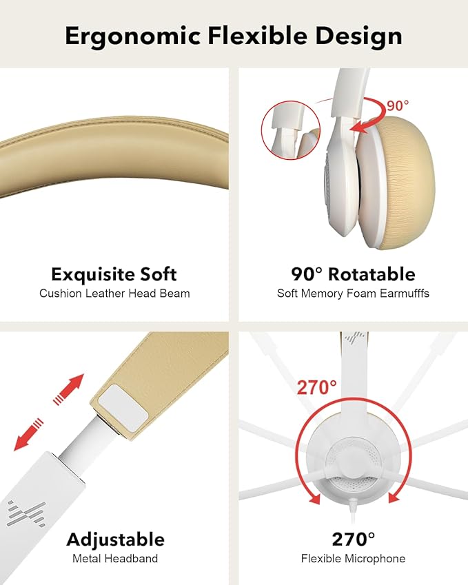 USB Headset with Microphone for PC, On-Ear Computer Laptop Headphones with - Image 4