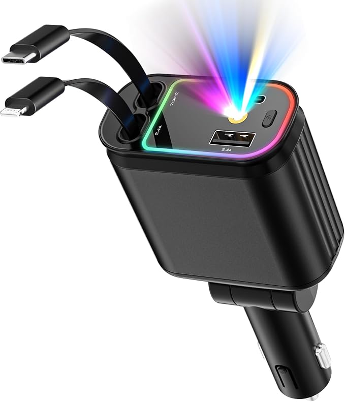 Car Charger with Starlight, 66W USB C Fast Car Chargers Adapter, 4 in 1 by Crazytreesmartliving