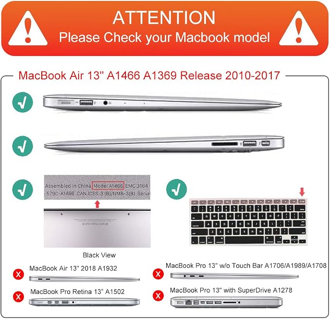 Mektron for MacBook Air 13 Case A1466/A1369, Snap-on Plastic Hard Shell Cover - Image 2
