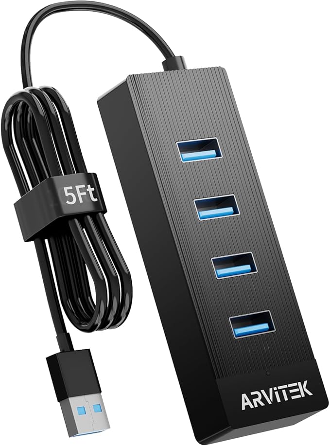 4-Port USB 3.0 Hub for Desktop, USB Extender Hub 5Gbps, USB Multiport Adapter by ARVITEK