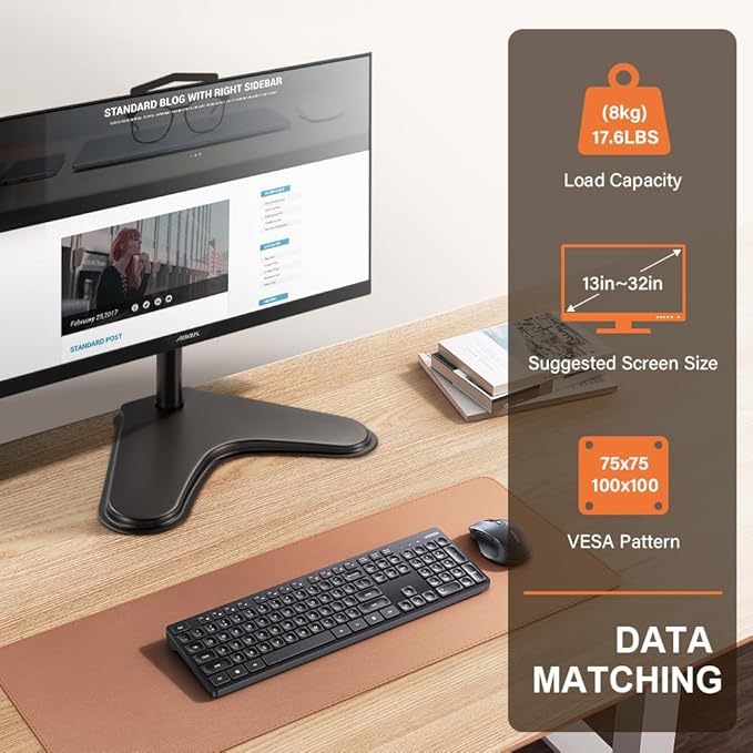 KKTONER Single Computer Monitor Stand Metal Base Free Standing Desk Vesa Mount - Image 5