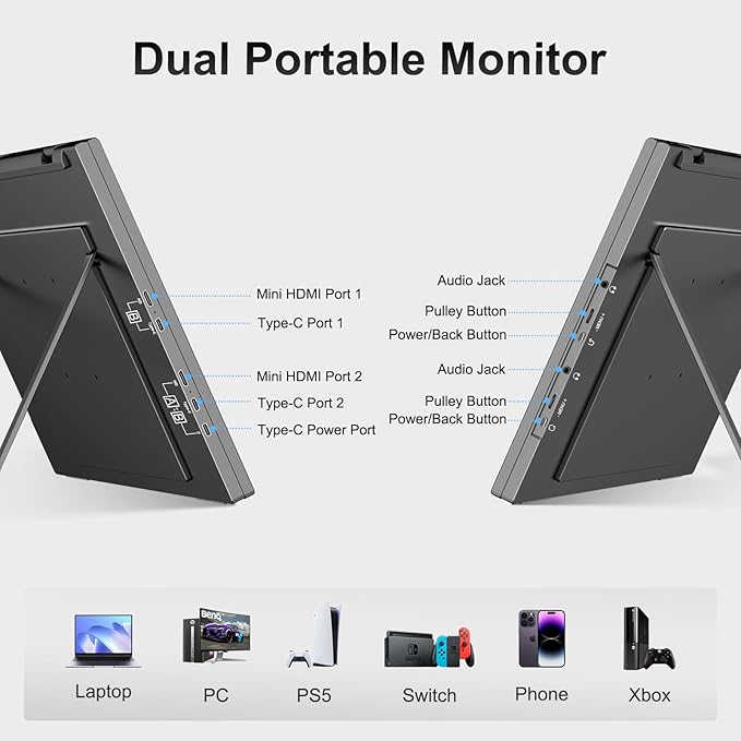 Dual Portable Monitor, 18.5" 1080P FHD IPS Folding Stacked Triple Laptop Screen - Image 7