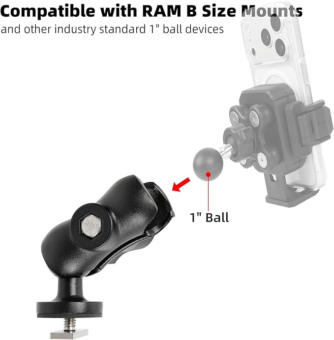 1" Track Ball with T-Bolt Attachment & Short Double Socket Arm, Aluminum Alloy - Image 3