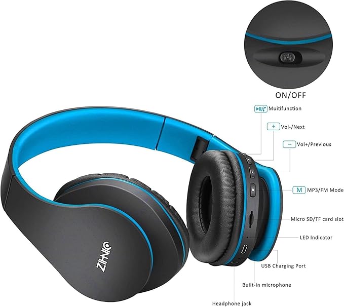 ZIHNIC Bluetooth Headphones Over-Ear, Foldable Wireless and Wired Stereo - Image 5